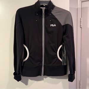 FILA Black Zip-Up Hoodie with White Trim